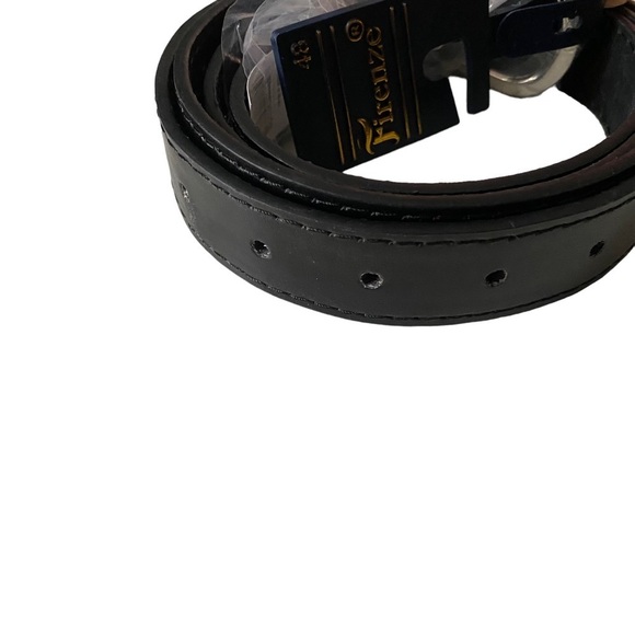 Firenze 2 Black Leather 1 Glossy Flat Gold Buckle 1 Flat Silver Buckle 52 NWT - Picture 3 of 6